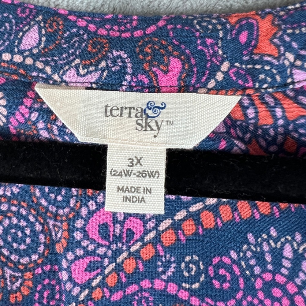 Terra & Sky Blouse Plus Size 3X Purple Paisley Hidden Button V-Neck Long Sleeve - Picture 9 of 10